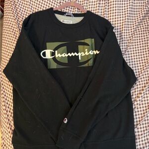 Champion Black and Green Men's Crewneck Sweater